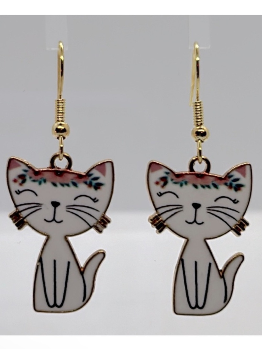 18k Gold Plated Hook Cat Dangle Earrings
